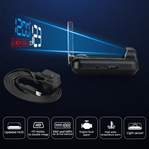 2025 LCD HUD 미러 C500 헤드 업 디스플레이 Obd2 속도계 수온 RPM 전압 알람 앞 유리 프로젝터 자동차 보안 알람