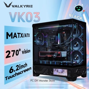 VALKYRIE PC 케이스 VK03 ATX 게이밍 데스크탑 6.2인치 터치스크린 탈착 가능 270 °   Sea View Room은 360 수냉식 컴퓨터 케이스를 지원합니다.