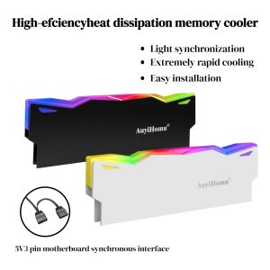 ARGB RAM 히트싱크, 5V 3핀 RGB 메모리 쿨러, DDR4/DDR5 RAM용 알루미늄 합금 히트 스프레더, 마더보드 동기화 RGB 메모리 쿨링