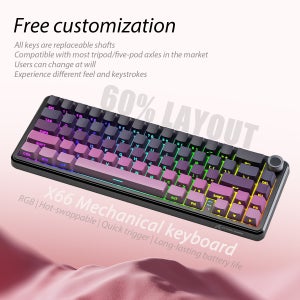 60% 어택 샤크 X66 핫스왑 블루투스 키보드 메탈 버튼 및 표시등, RGB 66키 PBT 키캡, 3000mAh, PC/노트북용