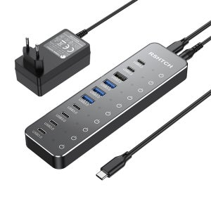 RSHTECH 10 in 1 USB C 허브(개별 터치 스위치 포함) MacBook iPhone 16 15 14용 10Gbps Type-C USB 분배기 도킹 스테이션
