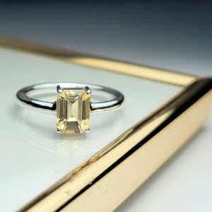 시트린 에메랄드 컷(6mm×8mm) 실버반지 천연석, 파랑은 실버주얼리