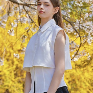 [콜릿] 랩 슬림핏 더블 레이어드 미디 나시 셔츠 [화이트] 6091 KLLPDBNSW