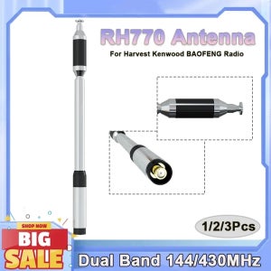 라디오 안테나 RH770 듀얼 밴드 144/430MHz 고이득 SMA-암 텔레스코픽 긴 항공, Baofeng Retevis Harvest Kenwood 라디오용