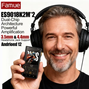 Famue HIFI 음악 MP3 플레이어 ES9018K2M 듀얼 OPA1612 앰프 DSD256/768kHz 500mW 안드로이드 12 4G RAM 32G GMS 없음,MP3 플레