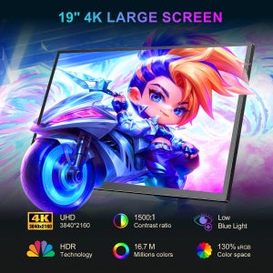 19인치 4K 144Hz UHD 울트라 슬림 외장 모니터 타입-C HDMI 휴대용 디스플레이 (노트북, 데스크탑 PC, 홈 오피스용)