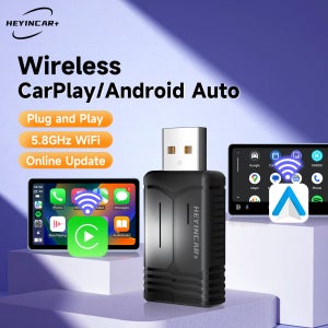 2026 HEYINCAR 2IN1 무선 어댑터 안드로이드 오토 무선 카플레이 박스 2.4G & 5.8Ghz WiFi BT 자동 연결 유선 AA CP 차량용