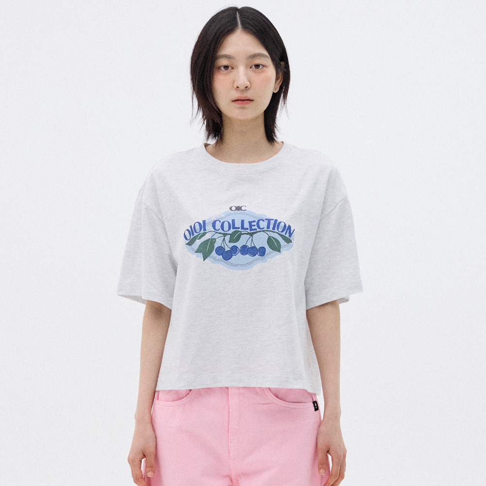 오아이오아이컬렉션 체리그래픽 오버핏 크롭 티셔츠