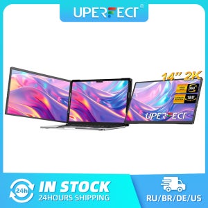 UPERFECT 노트북 화면 확장기 2K 14인치 360도 독특한 회전식 힌지 트리플 모니터 1440P IPS 휴대용 듀얼 모니터 윈도우 맥 안드로이드용