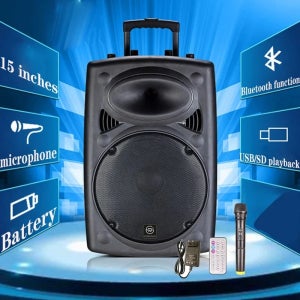 15인치 블루투스 스피커 500W 야외용 딥 베이스 고출력 무선 노래방 사운드 시스템 휴대용 파티 레버 스피커 (마이크 포함)