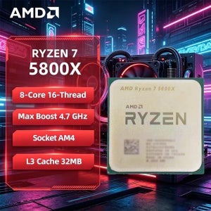 AMD Ryzen 7 5800X 데스크탑 프로세서 - 8코어 16스레드 3.8GHz 언락 게이밍 CPU (소켓 AM4, 패키지 미포함)