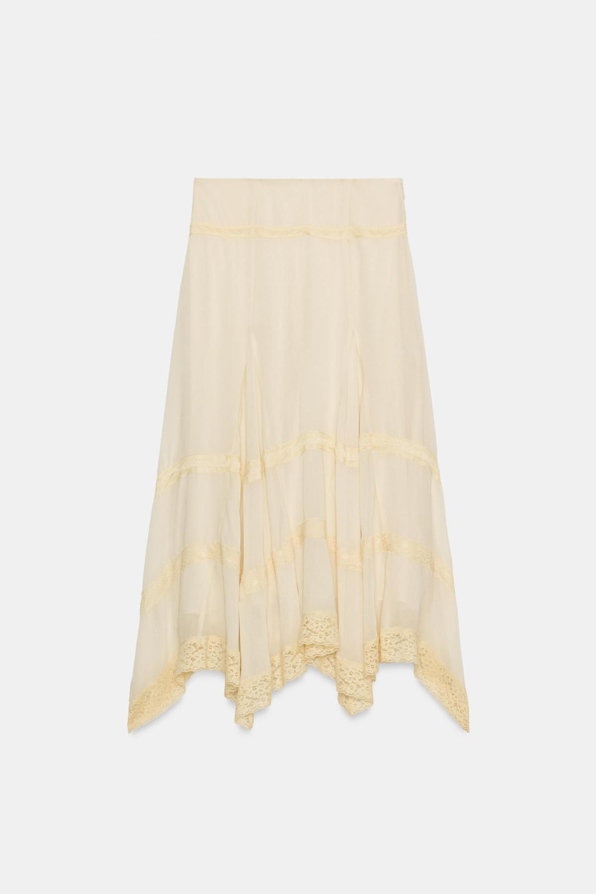 자라 레이스 비대칭 미디 스커트 0392 201 251 OYSTER-WHITE