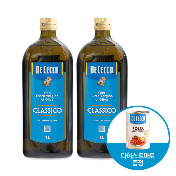 데체코 엑스트라버진 올리브 오일 1L 2병 + 데체코 다이스 토마토 400g (33,920원) (무료)
