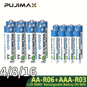 PUJIMAX 니켈-수소 배터리 1.2V AA800mAh 및 AA300mAh 세트, AA-AAA 충전식 배터리 1.2V 니켈-수소 범용 다기능 충전식 배터리