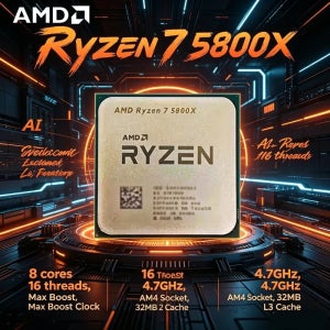 AMD 라이젠 7 5800X 8코어/16스레드 4.7GHz 32MB L3 캐시 AM4 소켓 언락 데스크탑 게이밍 프로세서, OEM 트레이 버전 (패키지 없음)