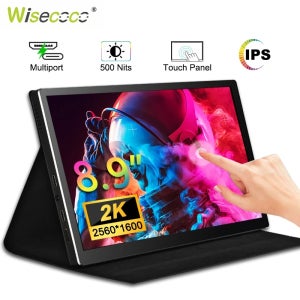 Wisecoco 휴대용 모니터, 라즈베리 파이 Xbox PS4 스위치 노트북 휴대폰용 LCD 디스플레이 터치 스크린, 8.9 인치, 2560x1600, 500Cd/m², 2k