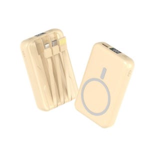 [S리퍼] 대용량 맥세이프 호환 보조배터리 20000mAh 무선충전 케이블 일체형 LCD 잔량표시 옐로우 P97437