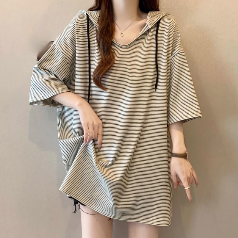 Choyur캐주얼 스트라이프 루즈핏 후드티셔츠+넉넉한 실루엣+편안한 착용감 zjw L 흰색