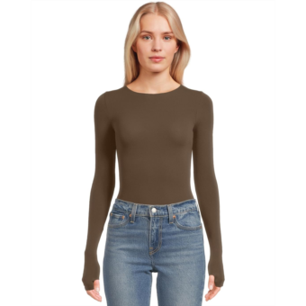 O34015 Womens Commando Ballet Long Sleeve Bodysuit w/ Thumbholes
