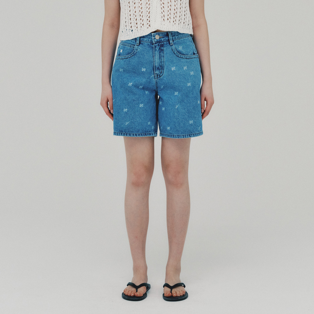 [아위] Laser Printed Denim Shorts_BLUE