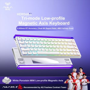 AULA HERO68MINI 에어 라이트박스 디자인 마그네틱 스위치 키보드 트라이 모드 무선 RGB 저지연 8K 폴링 레이트 게이밍 키보드