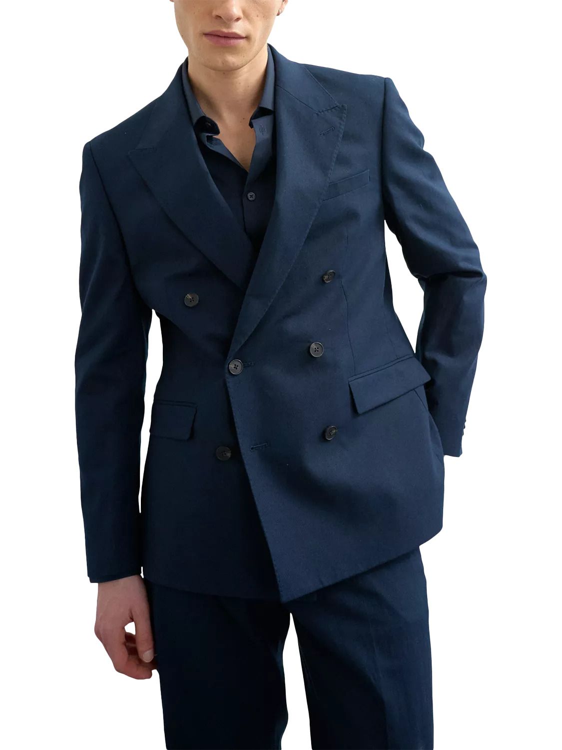 Topman 린넨 코튼 혼합 더블 브레스트 수트 재킷 네이비 블렌드 자켓 Linen Cotton Blend Double Breasted Suit Jacket, N 156722651