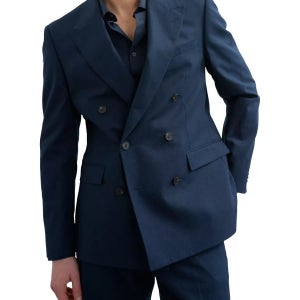 Topman 린넨 코튼 혼합 더블 브레스트 수트 재킷 네이비 블렌드 자켓 Linen Cotton Blend Double Breasted Suit Jacket, N 156722651