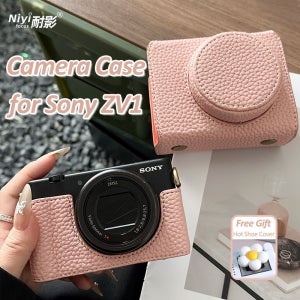 소니 ZV1 Lichee 패턴 카메라 파우치 숄더 스트랩 커버 Portector Bag Anti-Scratch 방수 Leath 용 카메라 보호 케이스