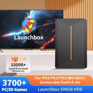 Launchbox 500GB 게임 하드 드라이브 휴대용 게임 HDD, PS4/PS3/PS2/Wii/WiiU/PC용 스위치 게임 콘솔용 3700+PC/3D 게임 포함