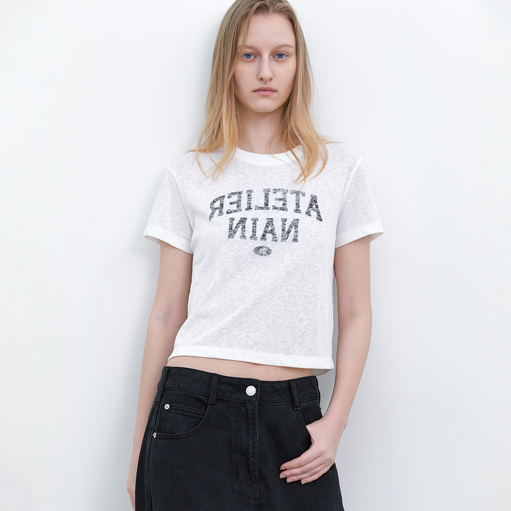 아틀리에나인 REVERSE STAMP GRAPHIC SEMI CROP T t7233