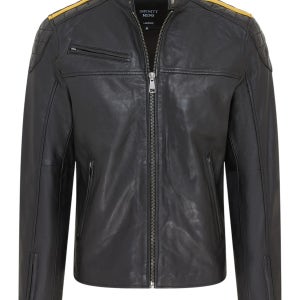 Infinity Leather 블랙 클래식 퀼팅 바이커 재킷 남성 퀼티드 옐로우 가죽 자켓 mens black classic quilted yellow leath 156064628
