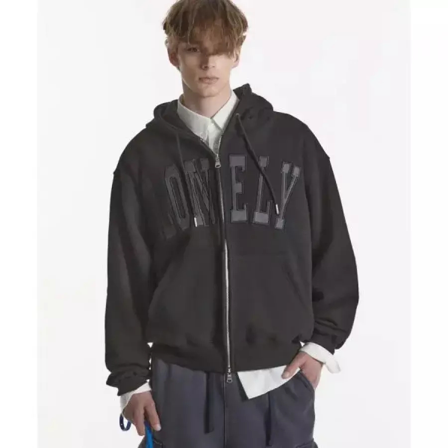 노앙 NOHANT LONELY/LOVELY HOODIE ZIP-UP BLACK
