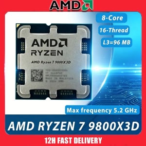 AMD 라이젠 7 9800X3D 게임용 CPU R7 9800X3D 최대 5.2GHz 8코어 16스레드 96MB 캐시 AM5 데스크탑 게이밍 프로세서 (패키지 미포함)