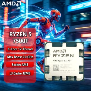 AMD 라이젠 5 7500F 3.7GHz 6코어 12스레드 L3=32M 프로세서 65W R5 7500F 소켓 AM5 5NM DDR5 새로운 게이밍 CPU (PC 게이머용)
