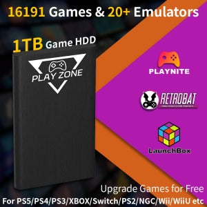 플레이존 1TB 휴대용 게임용 HDD (PS5/PS4/XBOX/PS3/스위치/PS2 호환) 80개 이상 에뮬레이터 탑재 레트로 게임 콘솔 (윈도우 PC용 게임 16191개 포함)