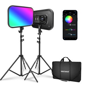 Neewer 18.3 RGB LED 비디오 라이트 패널 앱 컨트롤 스탠드 키트 포함, 60W 디밍 가능 2500K~8500K RGB168 LED 패널 CRI 97+