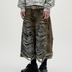 [낫포너드] Camo Layered Distressed Bermuda Denim Shorts - Beige K1SP01MBG