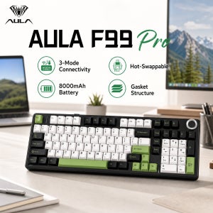 AULA F99 Pro 96% 무선 기계식 키보드(노브 포함), 풀 넘패드 8000mAh, 가스켓 핫스왑, 크리미 프리루브드 리니어, RGB