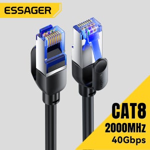 에사저 CAT8 이더넷 케이블 40Gbps 2000MHz CAT 8 네트워킹 코튼 브레이디드 인터넷 랜 코드 노트북 PS 5 라우터 RJ45 케이블