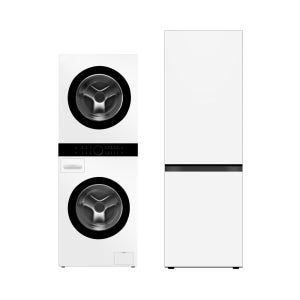 LG 트롬 오브제컬렉션 워시타워 컴팩트 세탁13kg 건조 10kg + LG 모던엣지 냉장고 오브제컬렉션 344L 10WN-Q33MH3  릴리 화이트 + 크림 화이트