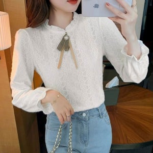 셀럽하우스 여성 블라우스 페미닌 레이스 프릴 셔츠 오피스룩