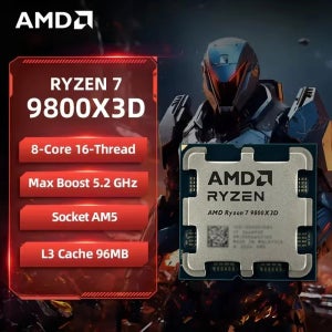 AMD 라이젠 7 9800X3D 게임용 CPU R7 9800X3D 최대 5.2GHz 8코어 16스레드 96MB 캐시 AM5 데스크탑 게이밍 프로세서 (패키지 미포함)