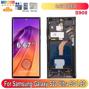 6.67인치 OLED 삼성 갤럭시 S22 울트라 5G LCD 디스플레이 스크린 터치 패널 디지타이저 교체 부품 지문인식 지원 S908B