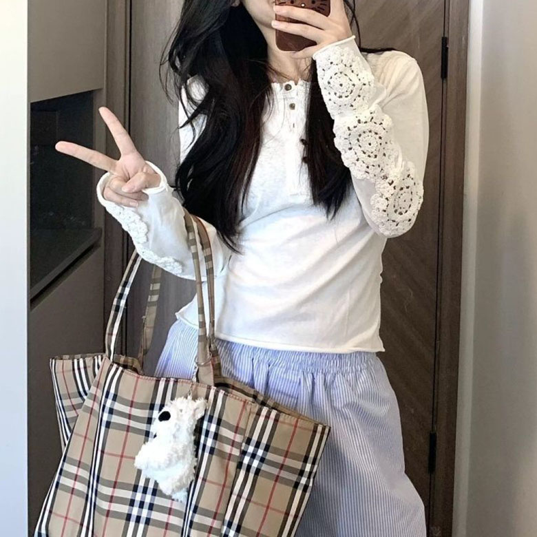 QEWBG 화이트 여성 루즈핏 긴팔 상의 봄여름