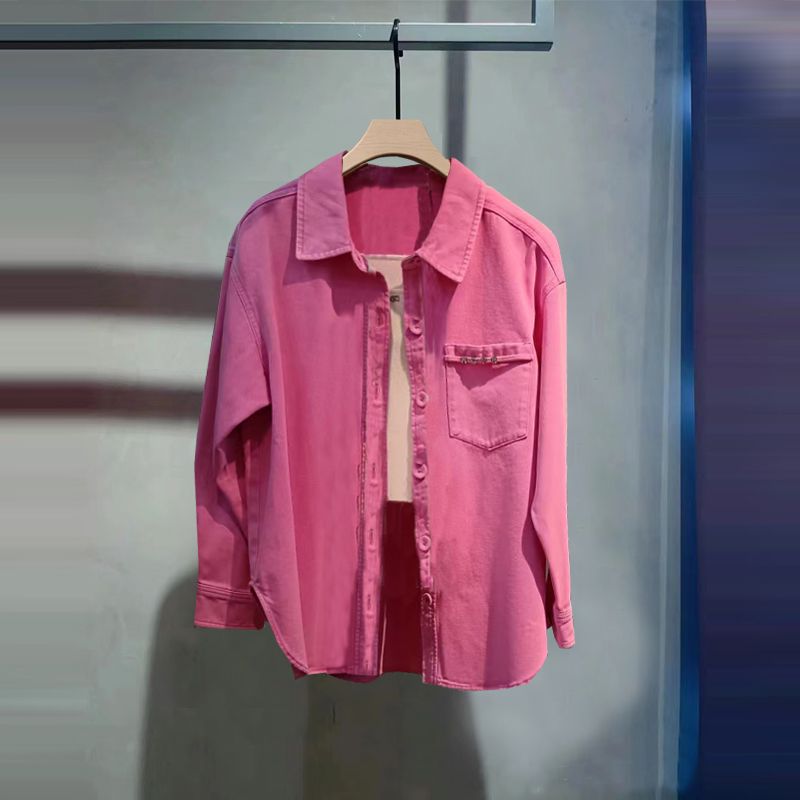 그레이스 캐주얼 출근 데일리 청 사무실 데님 셔츠 오버핏 루즈핏 베이직 아우터 L 핑크1