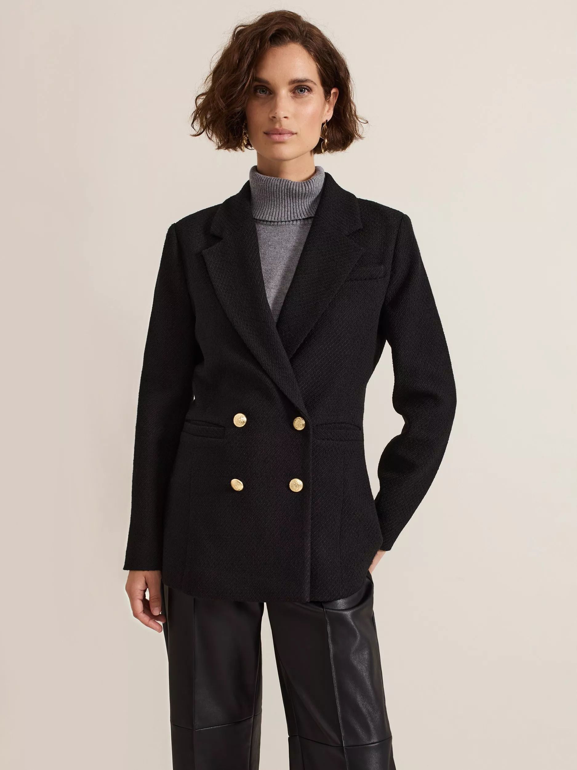 페이즈에잇 키아나 더블 브레스트 울 블렌드 블레이저 블랙 Kiana Double Breasted Wool Blend Blazer, Black 112420941 103710419