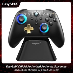 EasySMX D05 무선 게임 컨트롤러 게임 패드, PC/스위치/TV/전화용 충전 도크 RGB 홀 효과 조이스틱 트리거