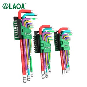 LAOA 17PCS 레인보우 육각 키 세트 S2 합금강 58HRC 연장 볼 플랫 헤드 육각 렌치 키트 1.5-10MM 비트 포함