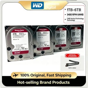 웨스턴 디지털 WD 레드 NAS 하드 드라이브 1TB 2TB 3TB 4TB, 3.5인치 SATA HDD 5400RPM 64MB 캐시 WD40EFRX 메카니컬 디스크