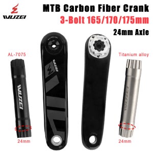 WUZEI MTB 카본 파이버 크랭크 165 170 175mm 산악 자전거 크랭크셋 24mm Ti AL-7075 액슬 3볼트 자전거 스프로킷 (시마노 호환)